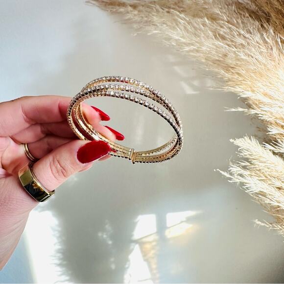 NEW NORDSTROM REVOLVE Gold Double Crystal Studded Bracelet Bangle Cuff Jewelry - Picture 5 of 15